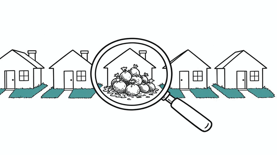 Illustration of scanning for troubled houses on the street.