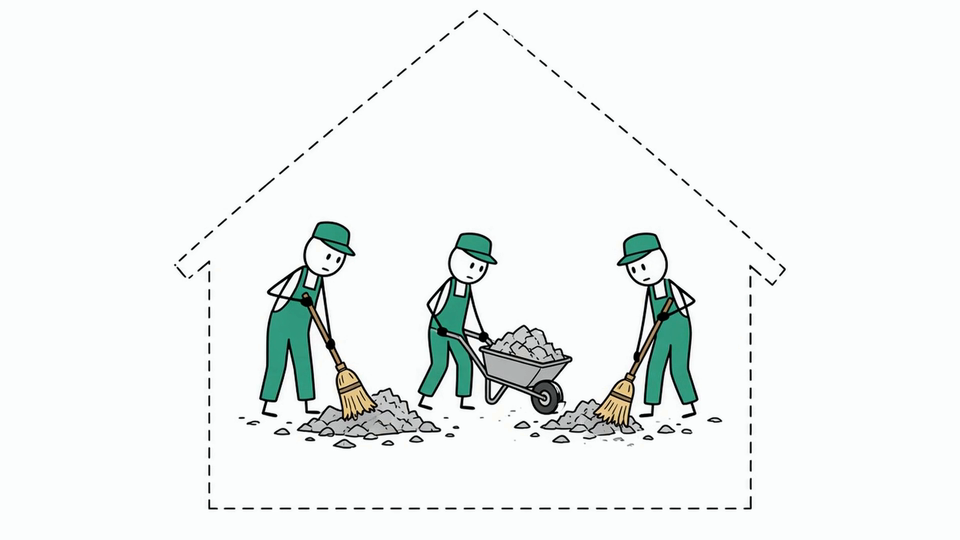 Illustration of the body's cleanup crew clearing space so rebuilding can begin.